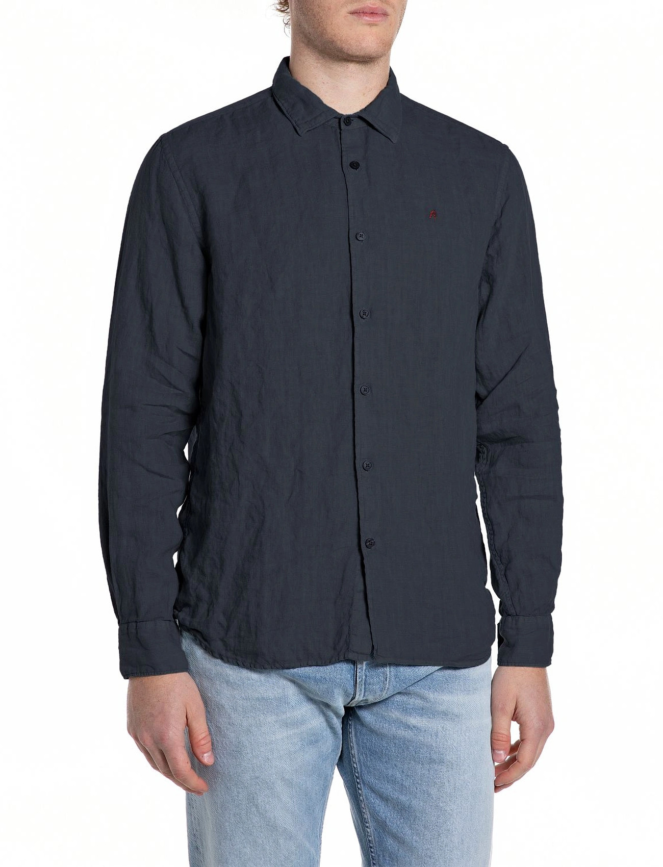 Replay Shirt Regular, M, Black, Skjorter > Skjorter I Hør, Herre