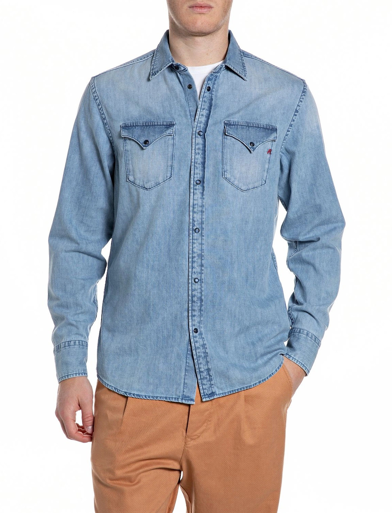 Replay Shirt Regular, L, Blue, Skjorter > Denim-Skjorter, Herre