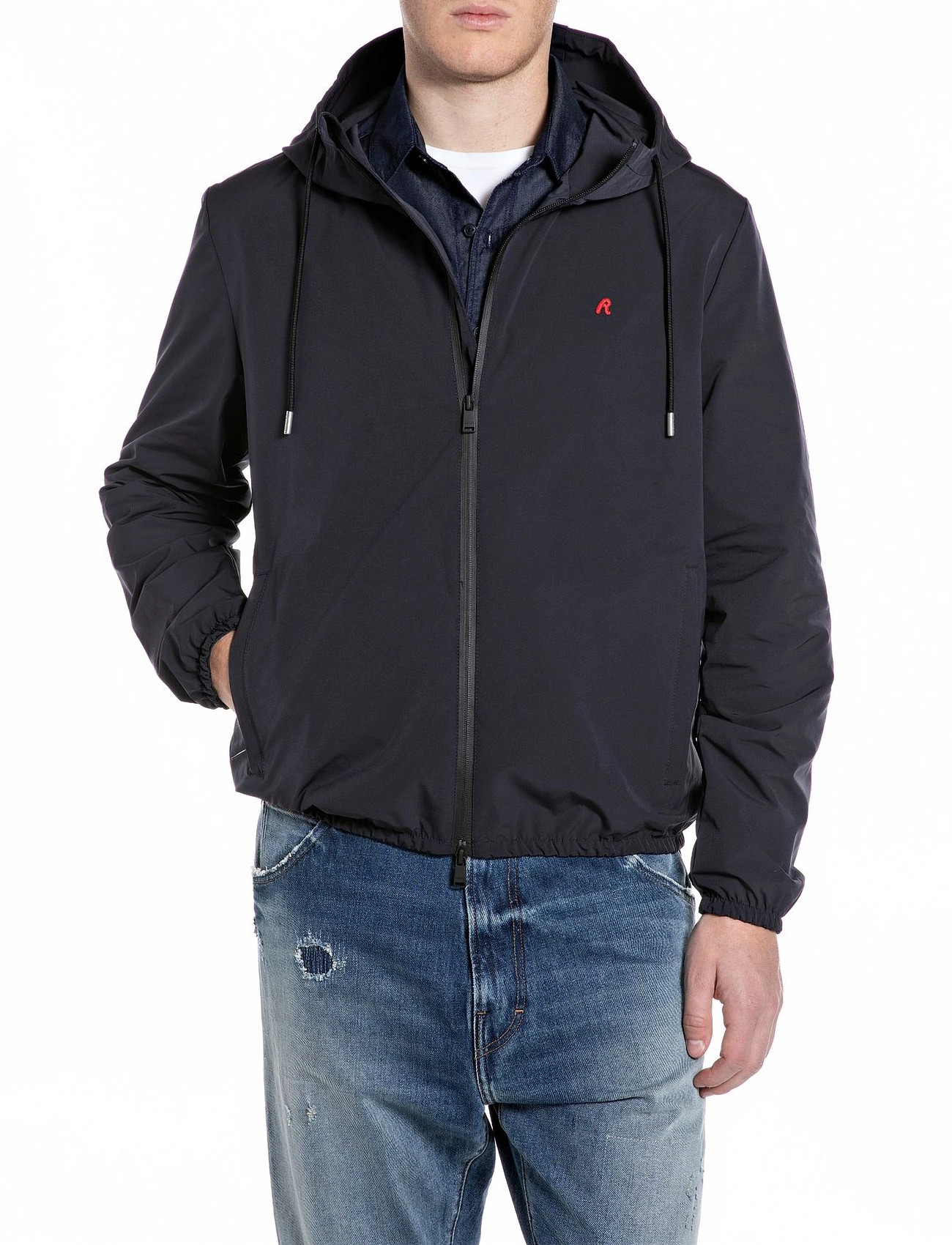Replay Jacket Regular Red Logo, S, Black, Jakker > Anorakker, Herre