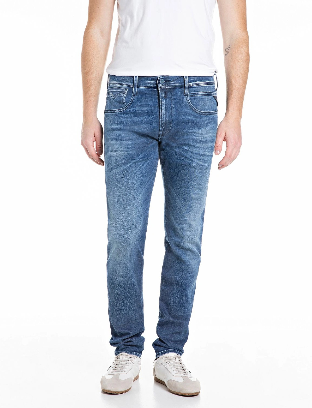 Replay Anbass Trousers Slim Hyperflex Matrix, 36 x 32, Blue, Jeans > Smalle, Herre