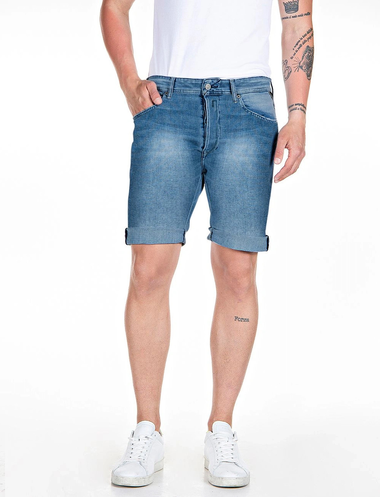 Replay Heren Short RBJ.981 Short - Tapered Fit - Blauw Zwart Beige W29-W40, 29W