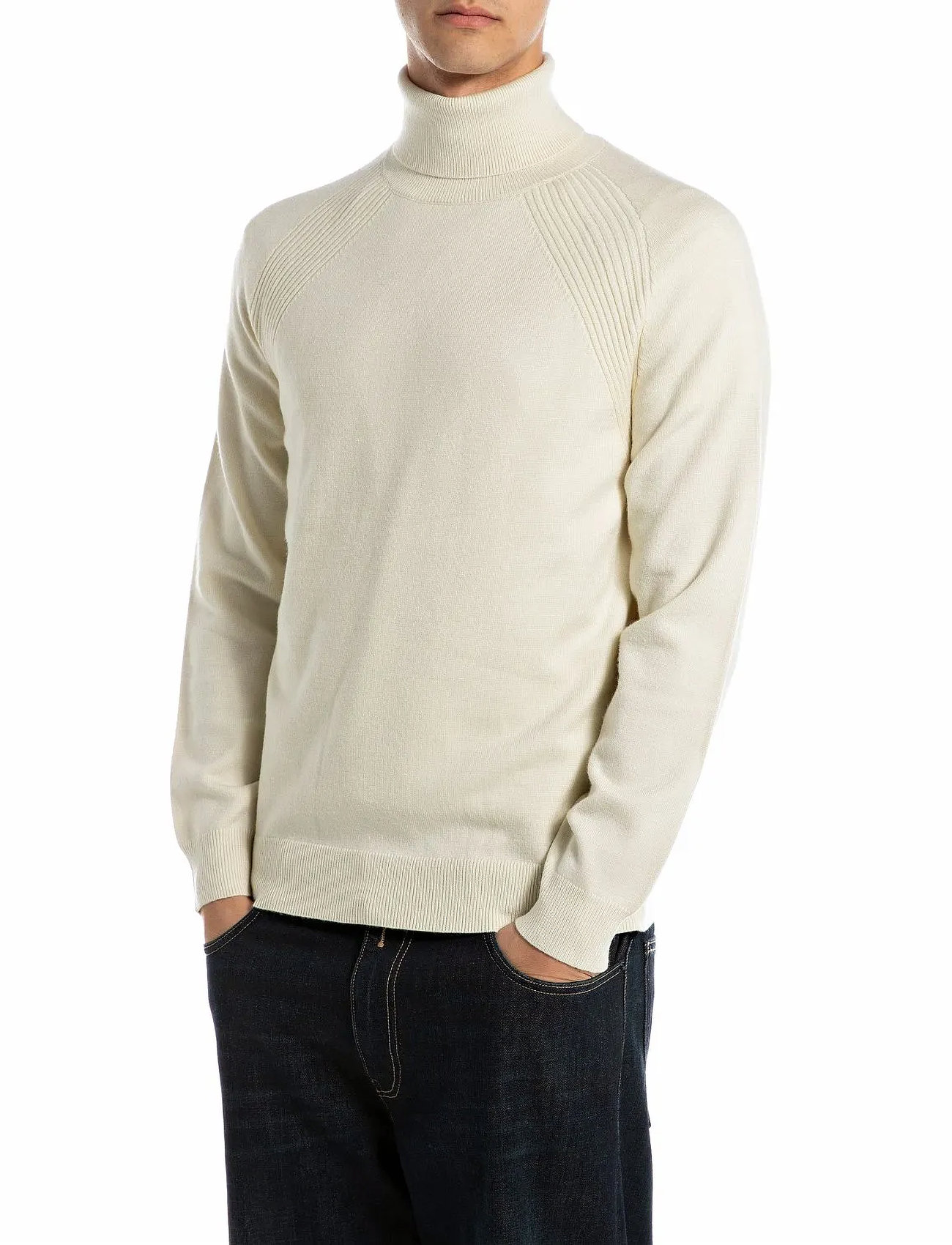 Replay Sweater Regular, S, Cream, Strik > Rullekraves, Herre