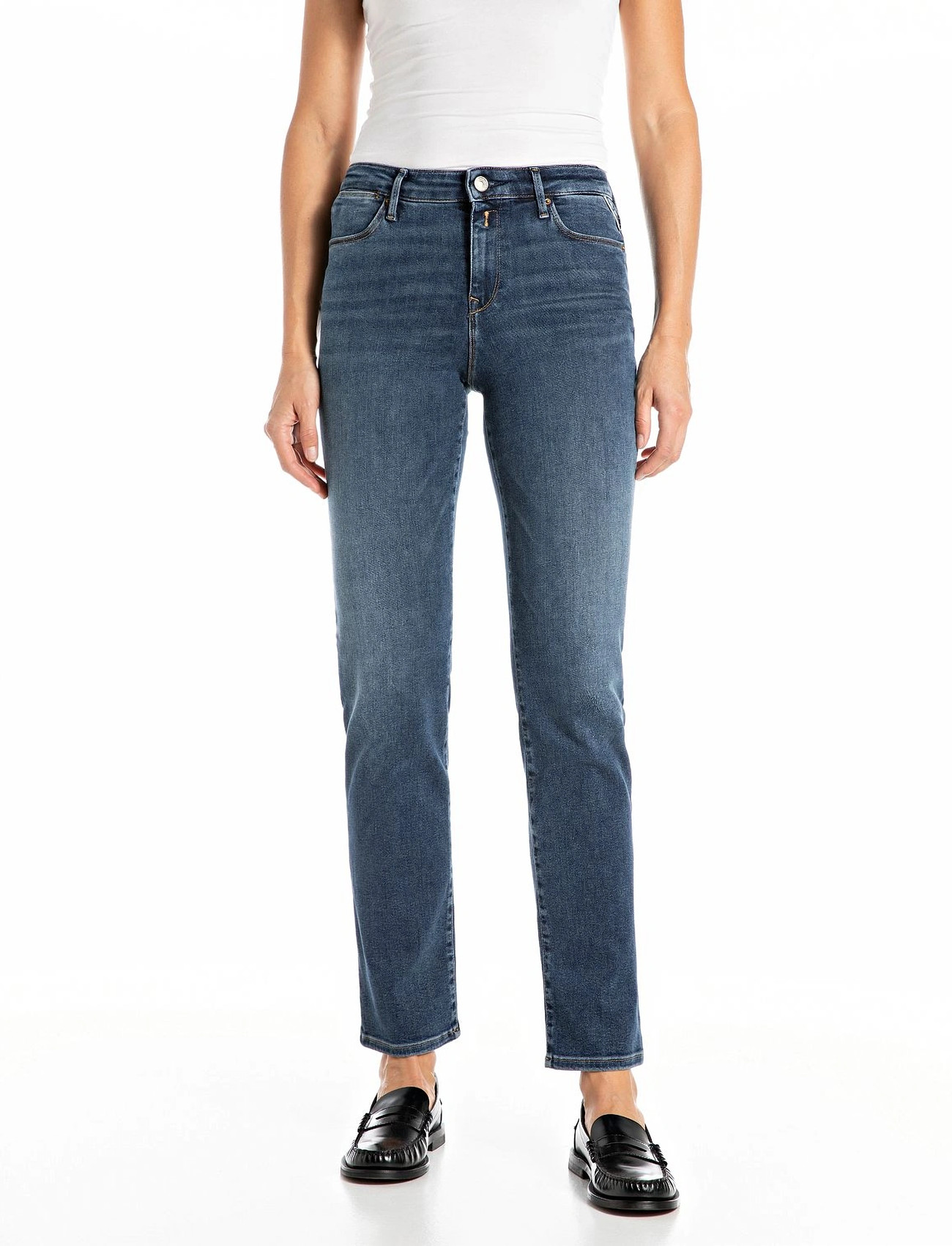 Replay Zolie Trousers Straight Leg High Waist, 32 x 32, Blue, Jeans > Lige-Almindelige, Dame