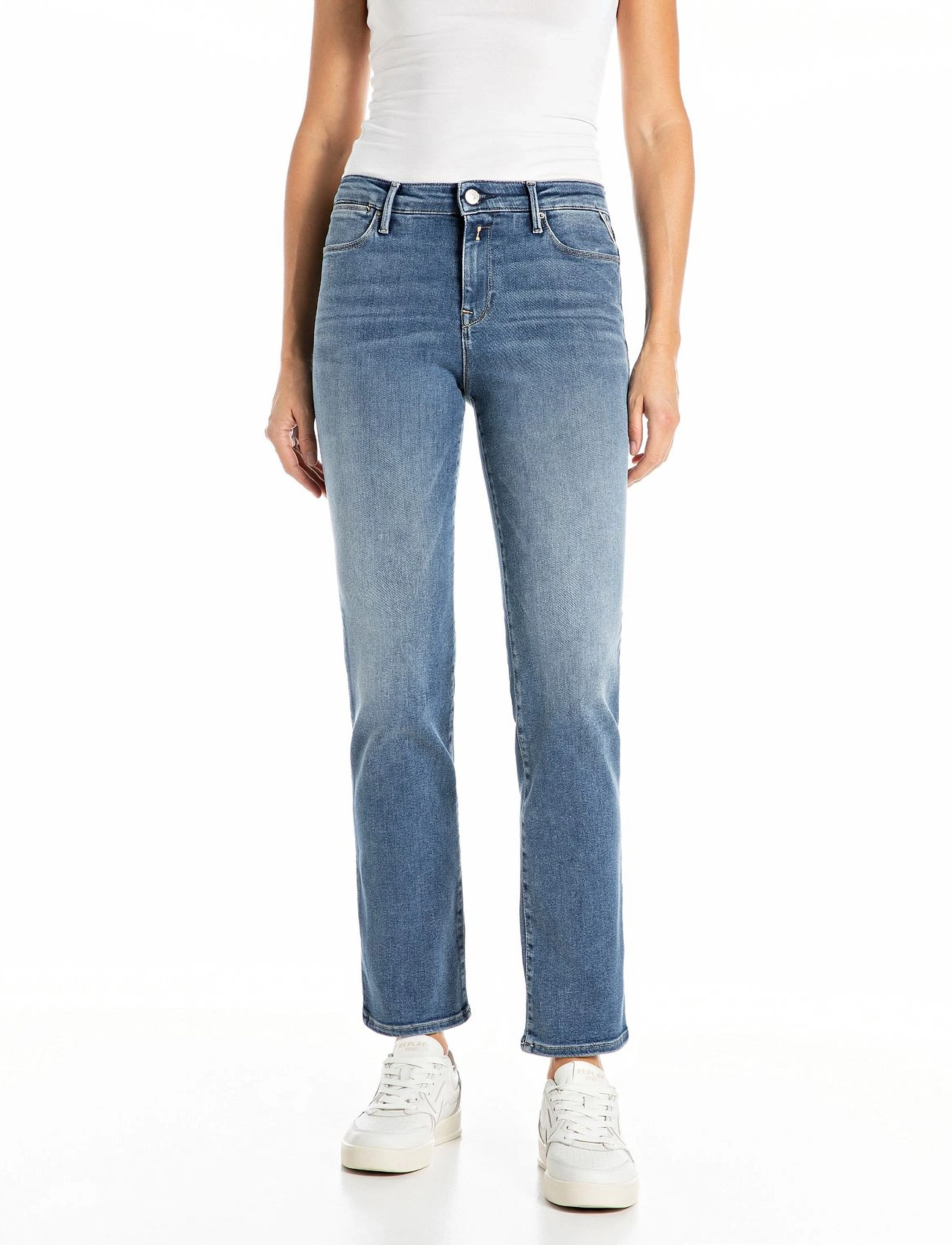 Replay Zolie Trousers Straight Leg High Waist, 28 x 30, Blue, Jeans > Lige-Almindelige, Dame