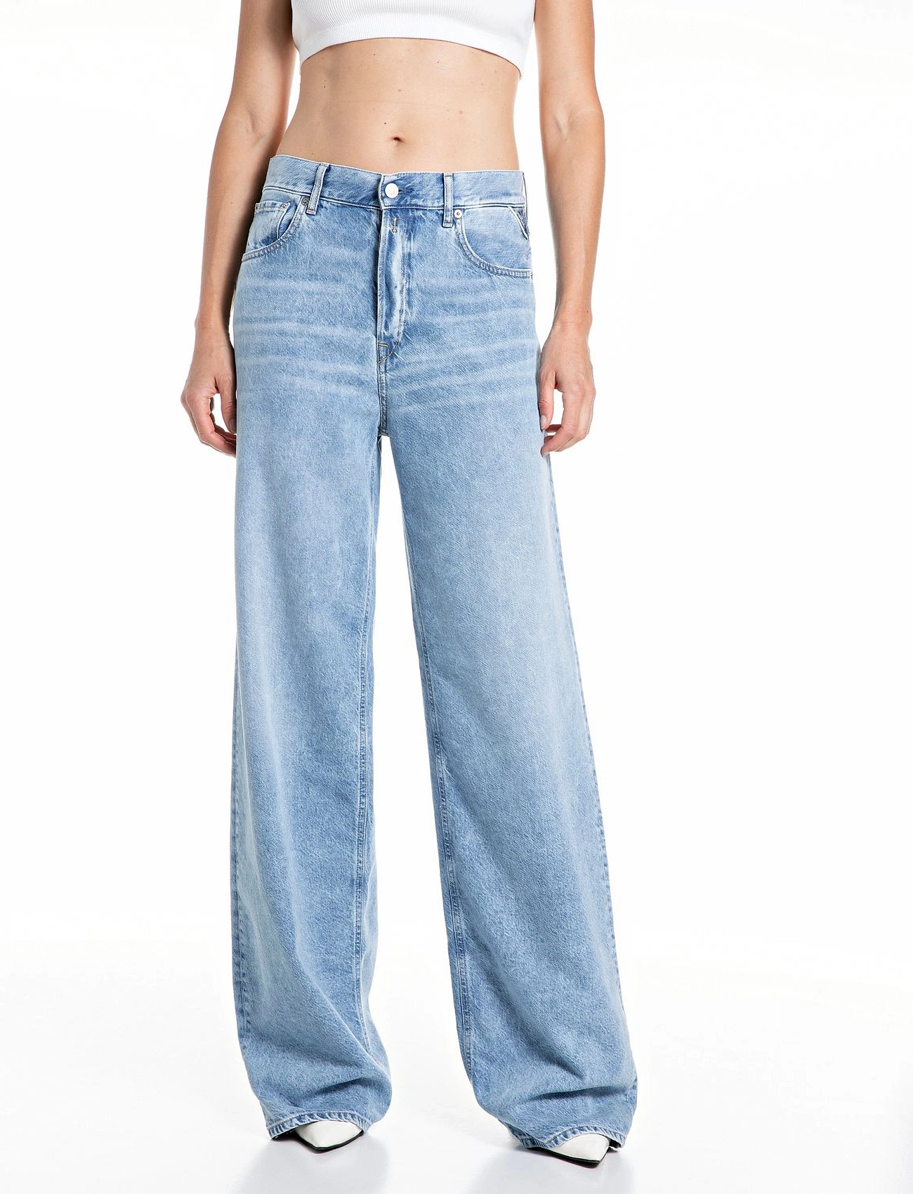 Replay Cary Trousers Wide Leg, 29 x 30, Blue, Jeans > Vidde, Dame