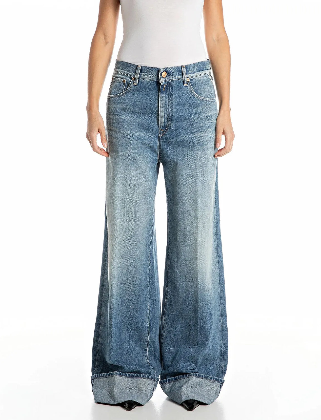 Replay Nalaja Trousers Wide Leg, 30 x 30, Blue, Bukser > Brede Ben, Dame