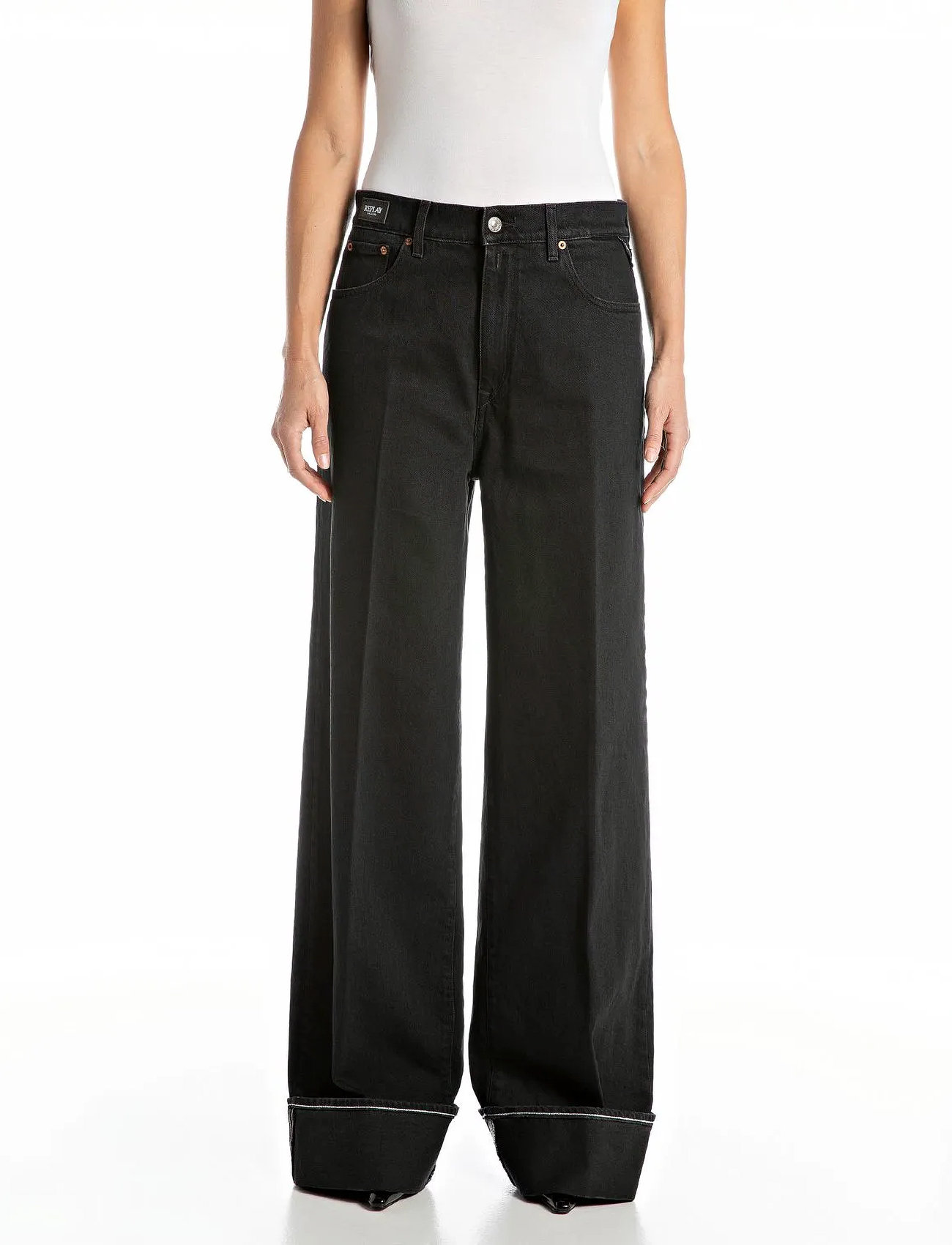 Replay Nalaja Trousers Wide Leg, 29 x 30, Black, Jeans > Vidde, Dame