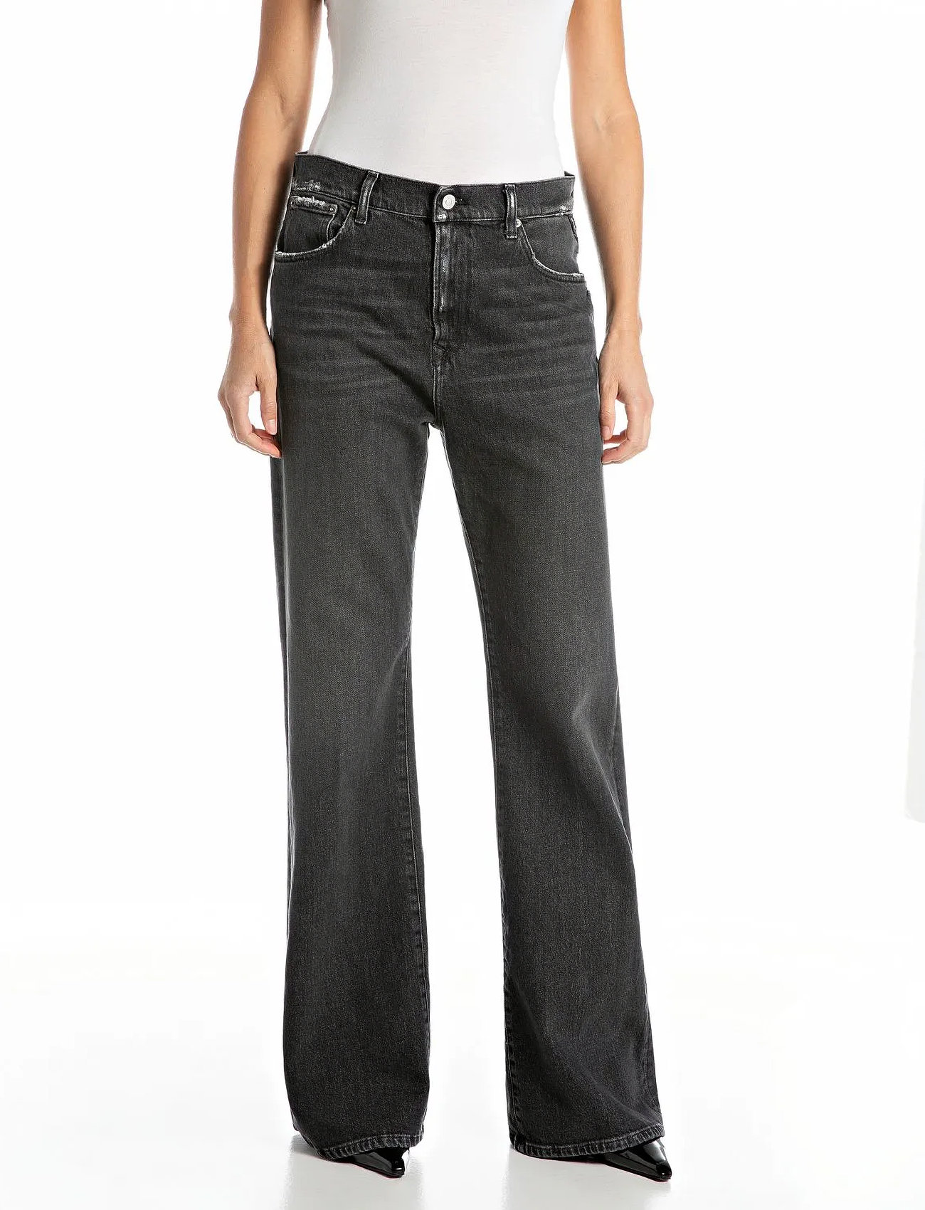 Replay Becka Trousers Mid Waist Flared Original, 24 x 30, Grey, Jeans > Flares, Dame