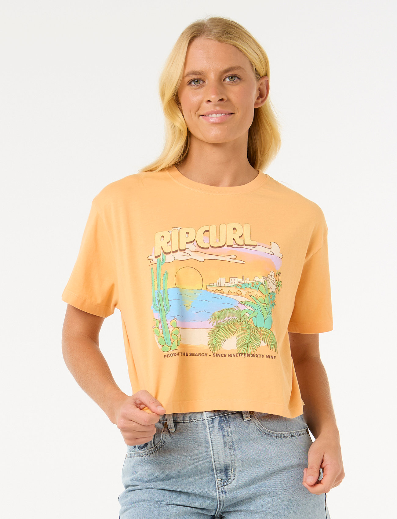 Rip Curl La Paloma Crop Tee, L, Orange, Sport Crop Overdele > Sport Short-sleeved Crop Overdele, Dame