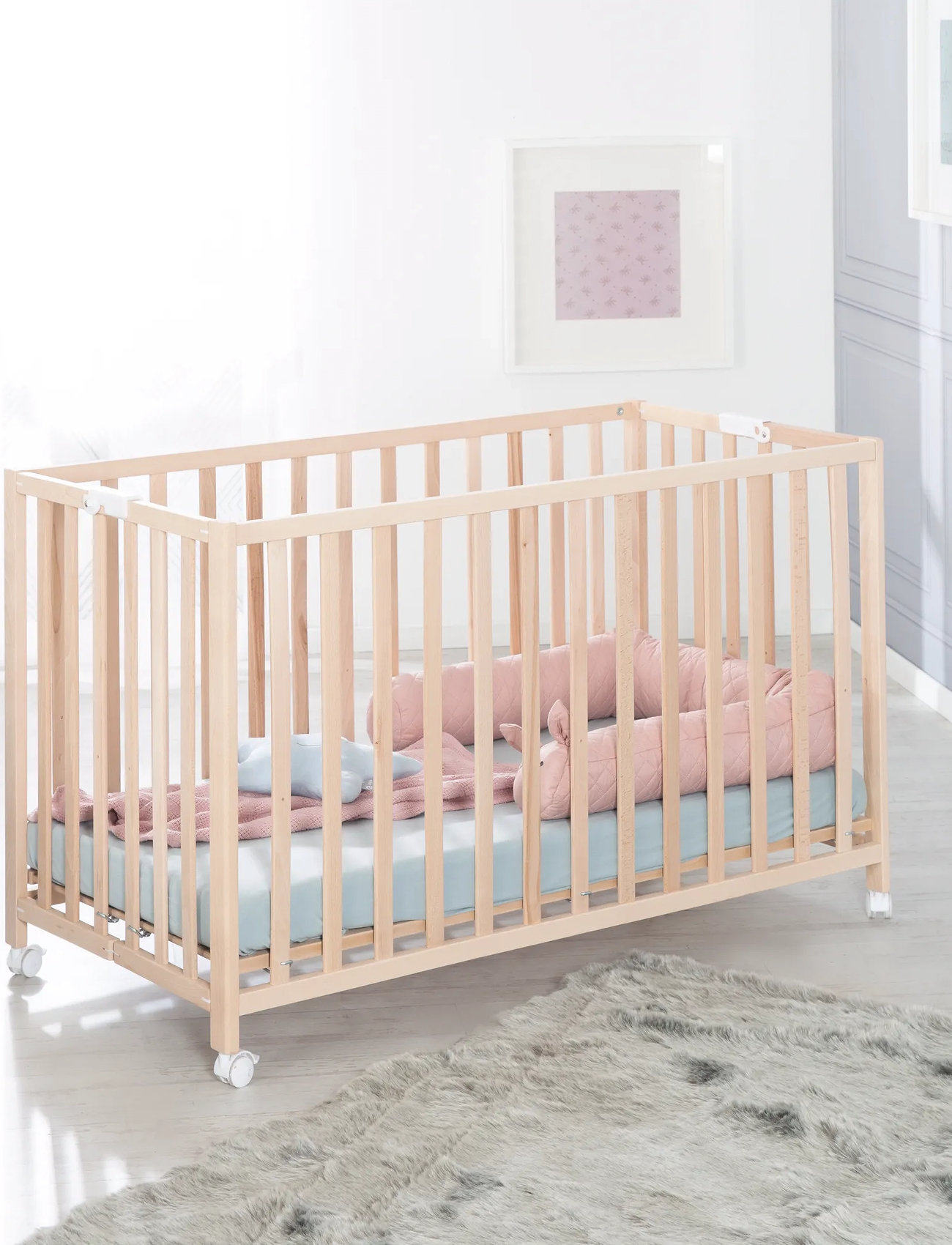 ROBA Wooden Foldable Cot 60 X 120 cm, 77X 123X 13 cm, Beige, Babysenge Og Tilbehør > Tremmesenge, Børn