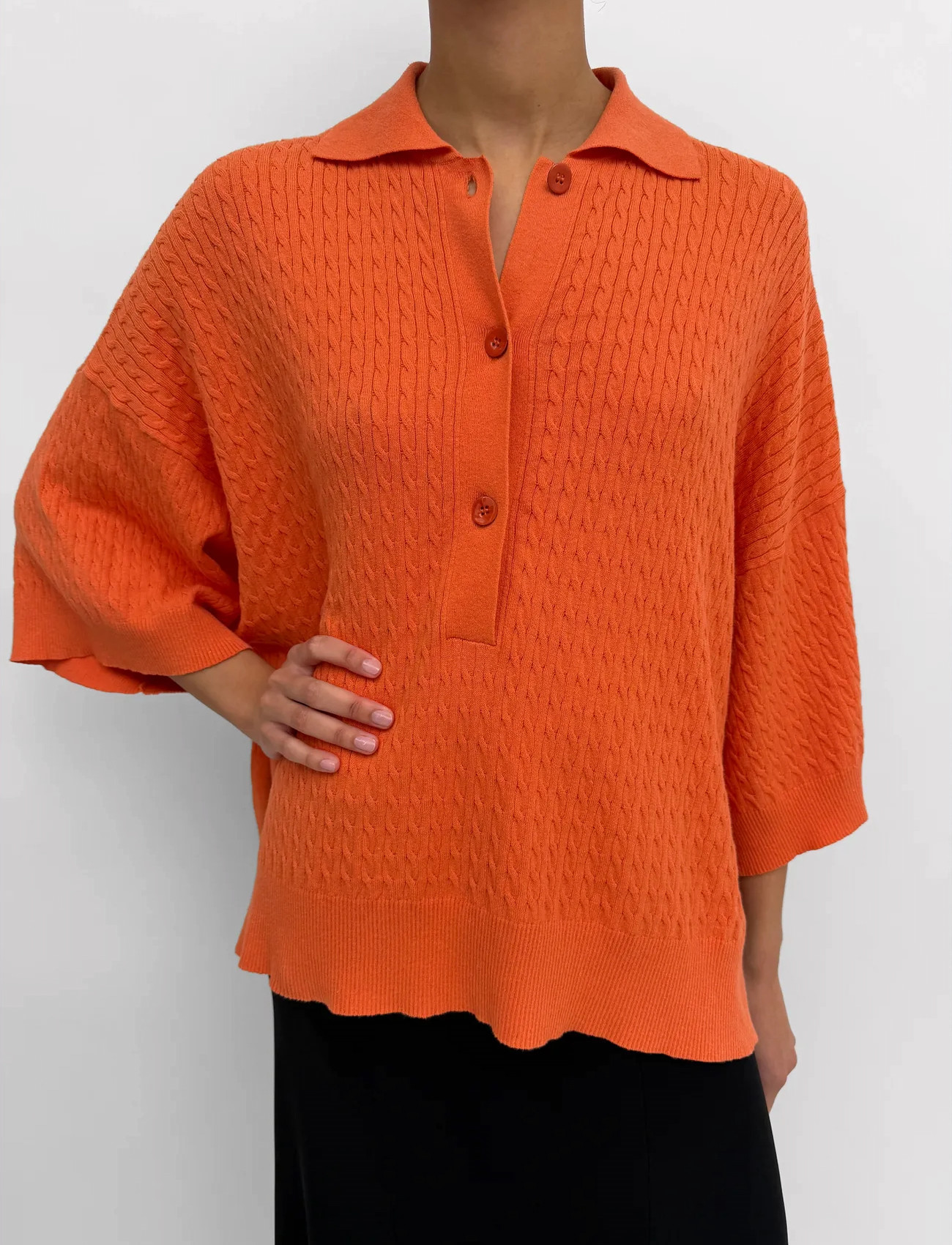 RODEBJER Rodebjer Adore Cable, XL, Orange, Strik > Trøjer, Dame