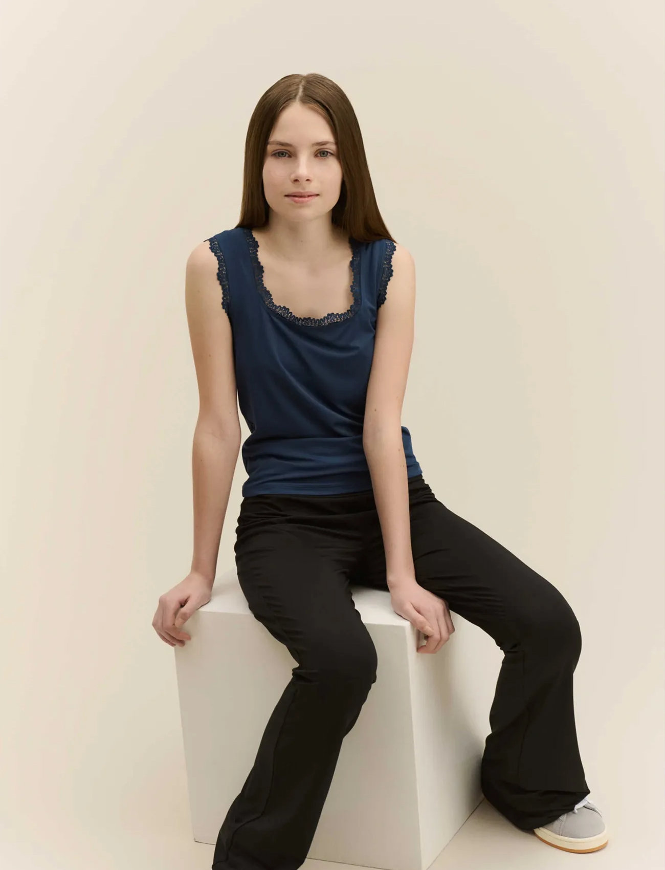 Rosemunde Kids Rkbillie Sl Square Lace Top, 152, Navy, T-Shirts > Uden Ærmer, Børn