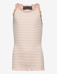 Silk top w/ lace - toppe - ivory peachy rose stripe