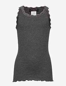 Silk top w/ lace - mouwloze t-shirts - dark grey melange
