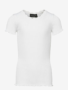 Silk t-shirt w/ lace - ensfarvede kortærmede t-shirts - new white