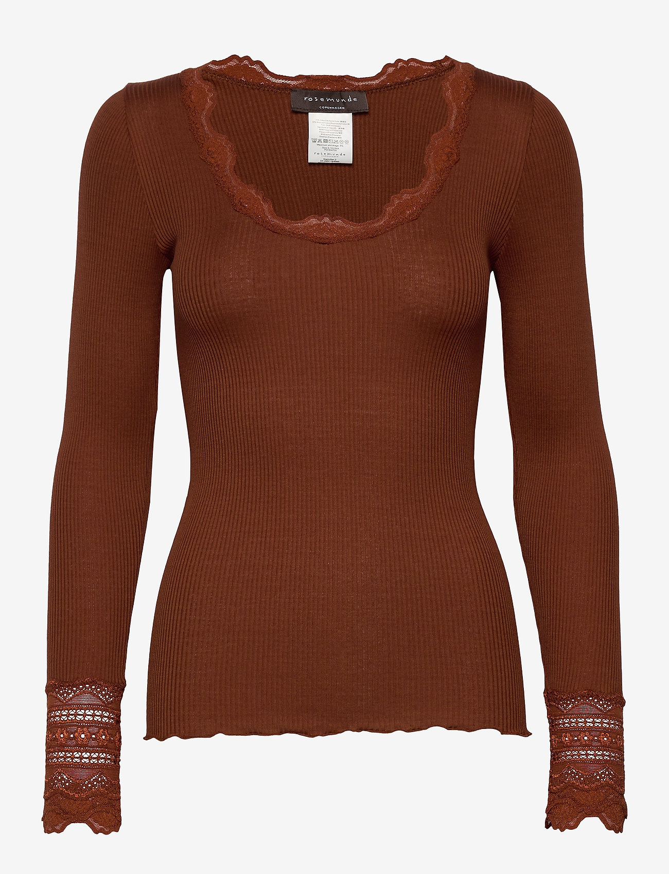 Silk T shirt Regular Ls Wwide Lace (Amber Brown) (524.25 kr Light brown Silk Top Regular Topper Rosemunde Singlet - Dameklær er billig