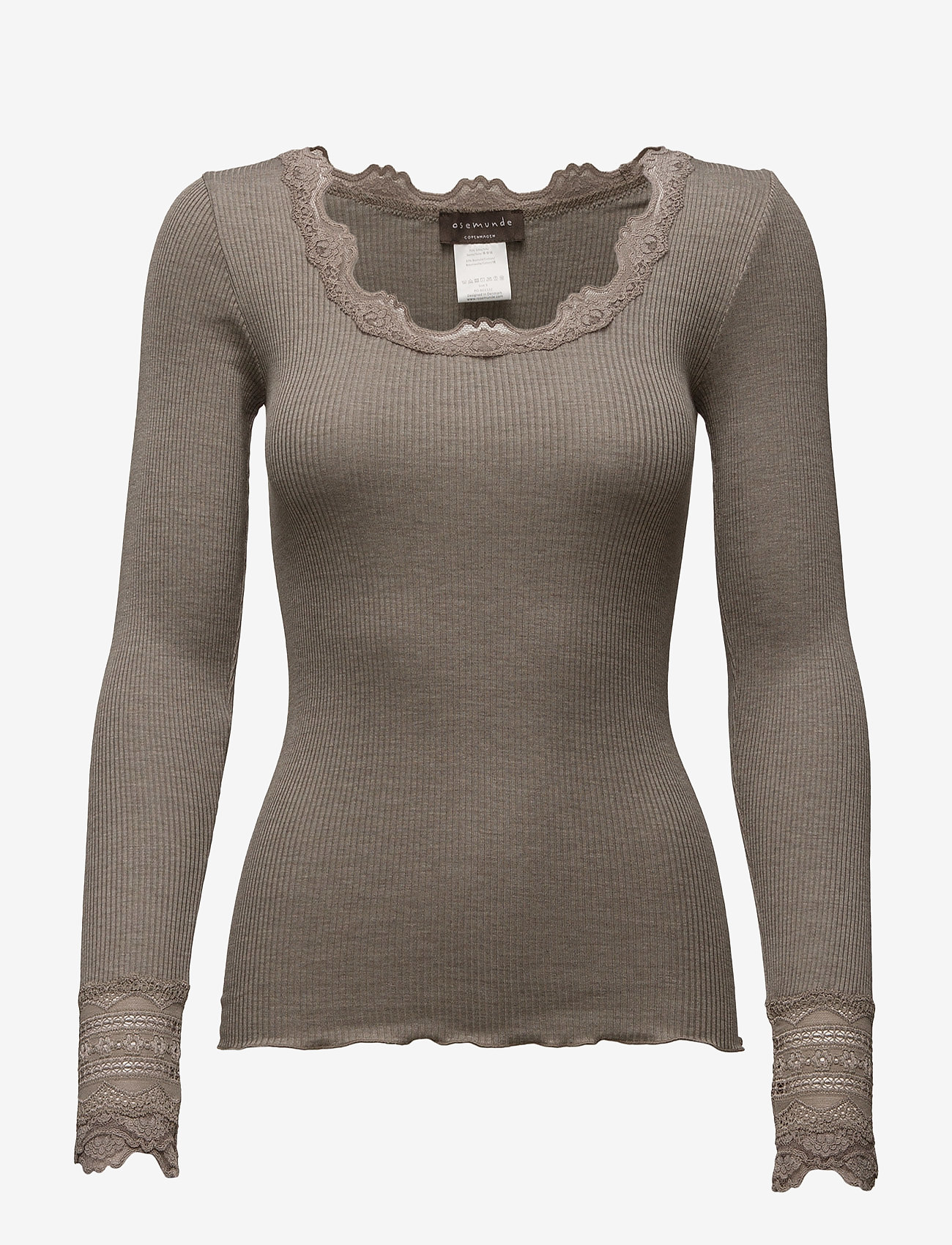 Silk T shirt Regular Ls Wwide Lace (Brown Melange) (519.35 Light brown Silk Top Regular Topper Rosemunde Singlet - Dameklær er billig