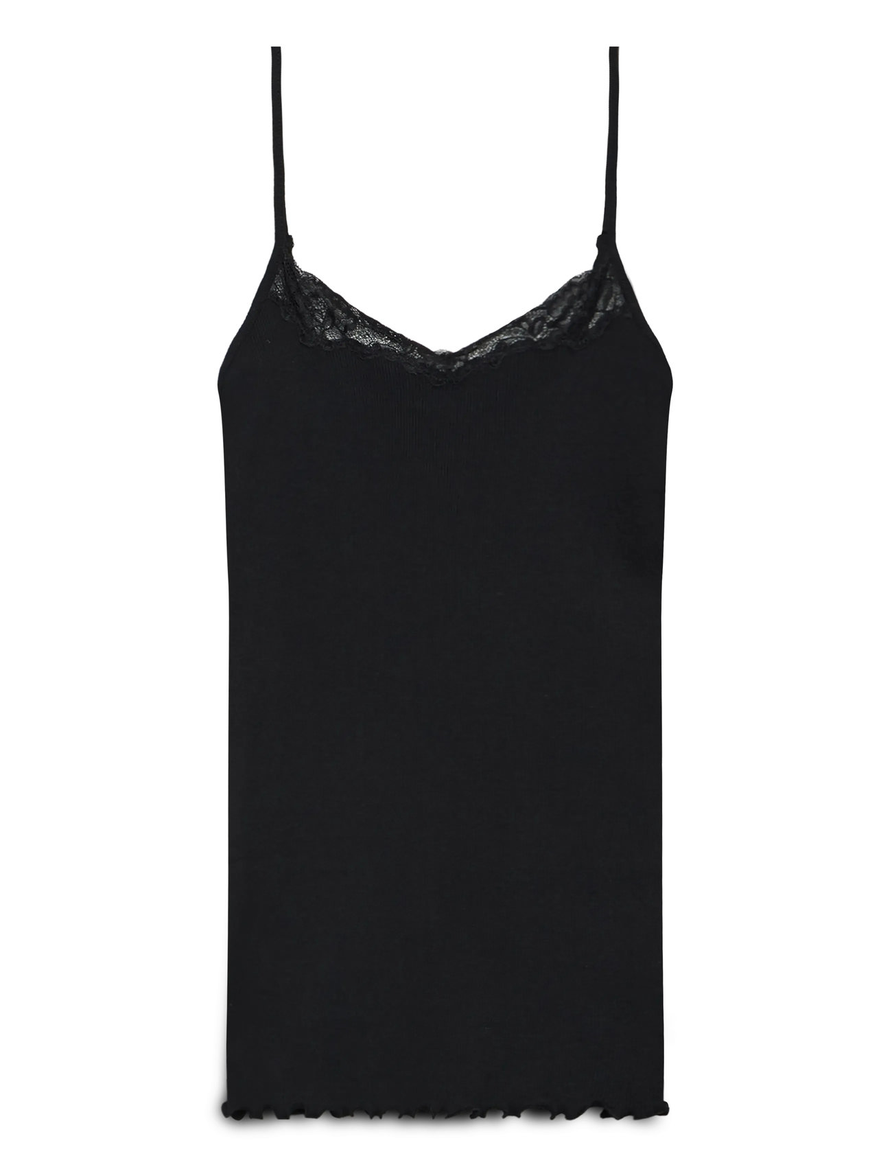 Rosemunde Rwbernadine Organic Sl Strap Lace T, XL, Black, T-Shirts & Toppe > Uden Ærmer, Dame