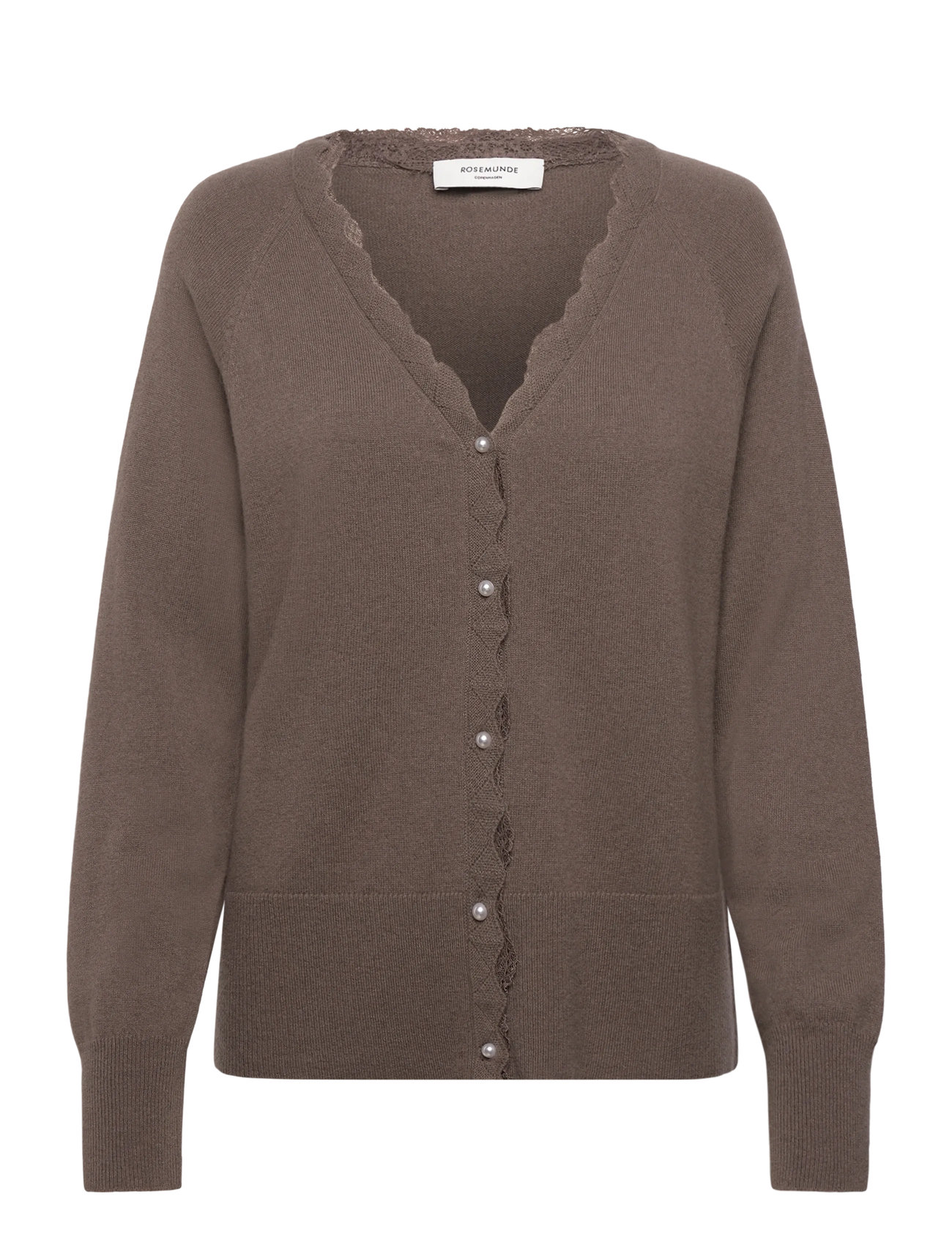 Rosemunde Rwlaica Cashmere Ls V-Neck Lace Car, XS, Brown, Strik > Cardigans, Dame
