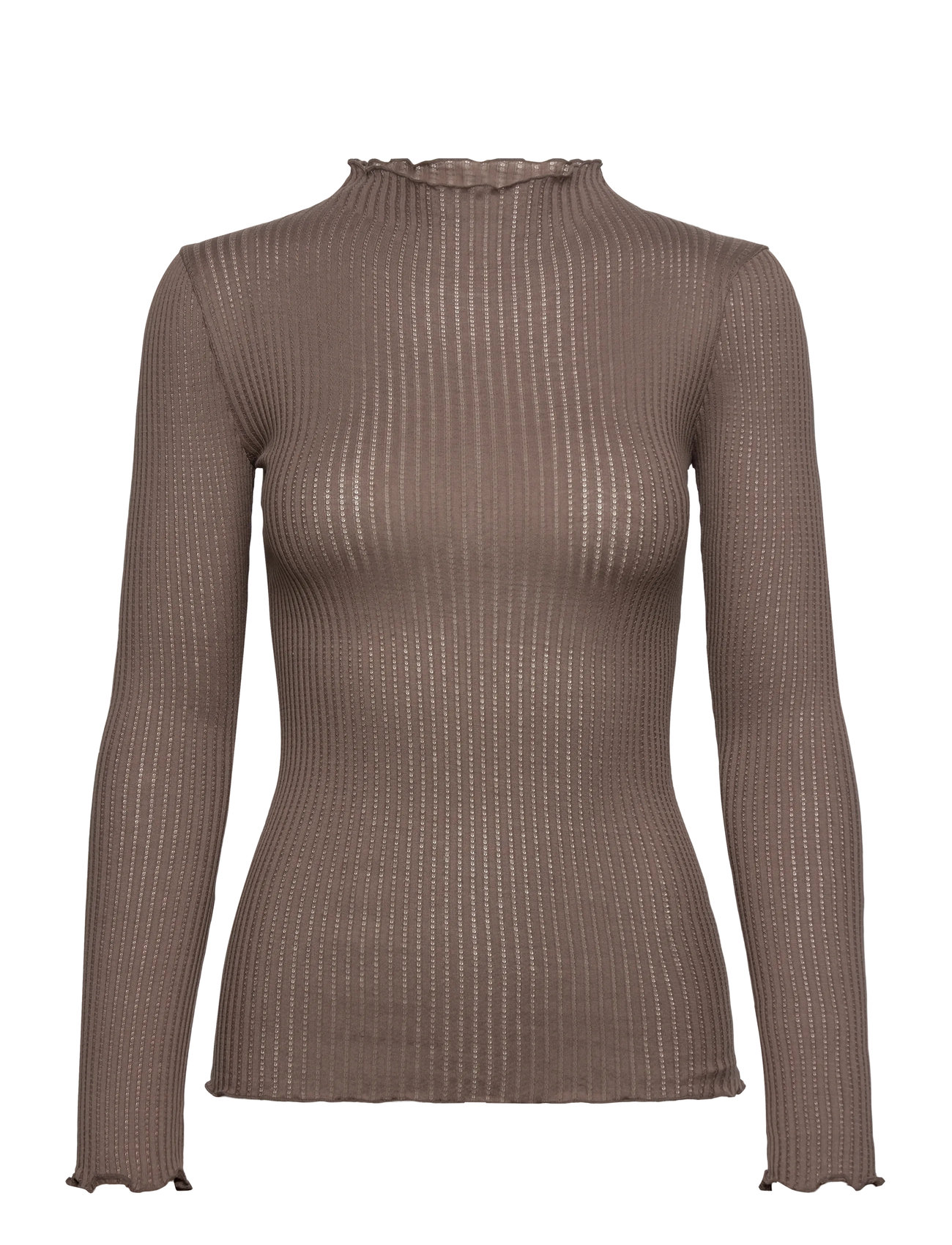 Rosemunde Rwbelize Silk Ls T-Neck T-Shirt, XL, Brown, T-Shirts & Toppe > Langærmede, Dame