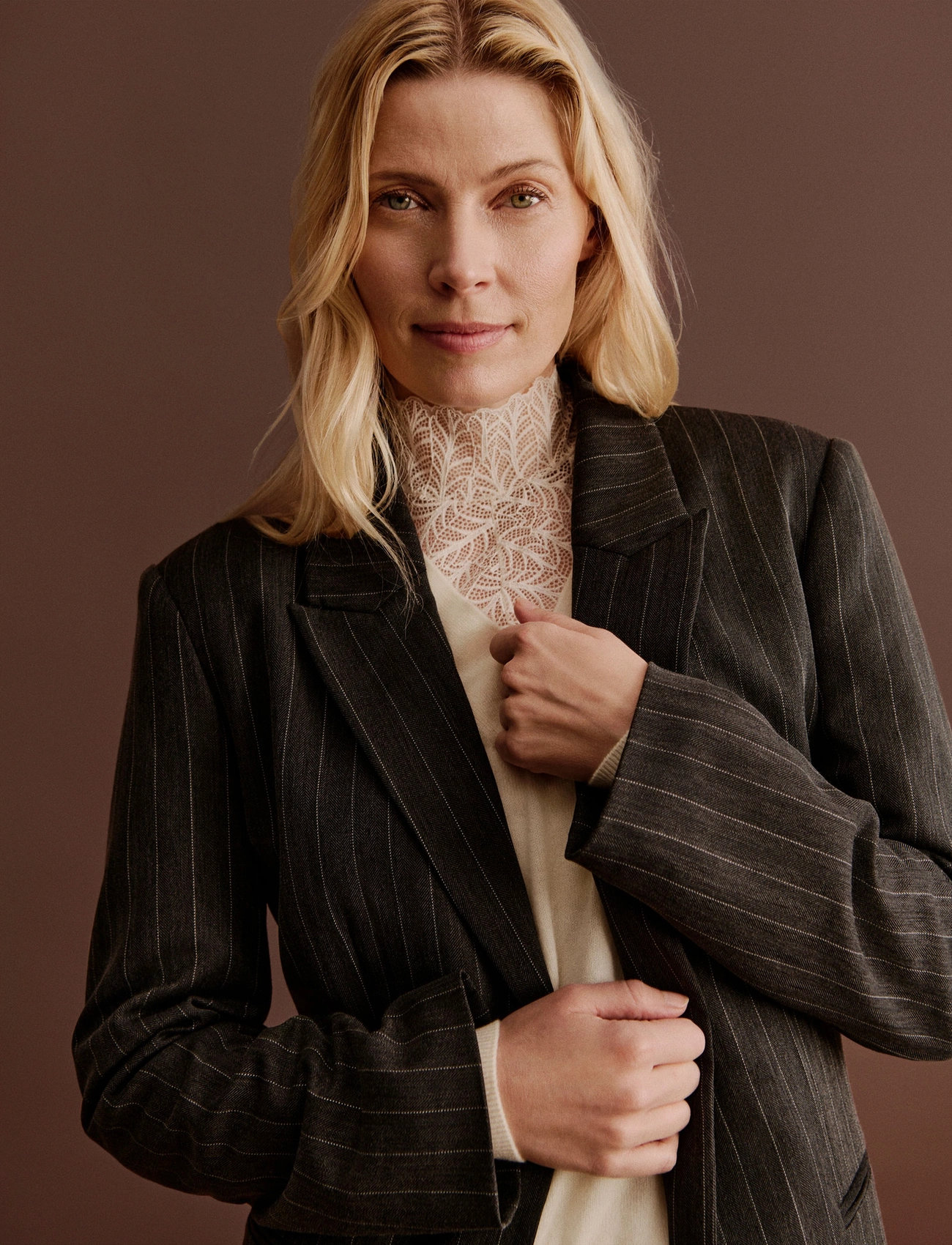 Rosemunde Rwpin Ls Blazer, 38, Grey, Blazere > Blazere Med Bælte, Dame