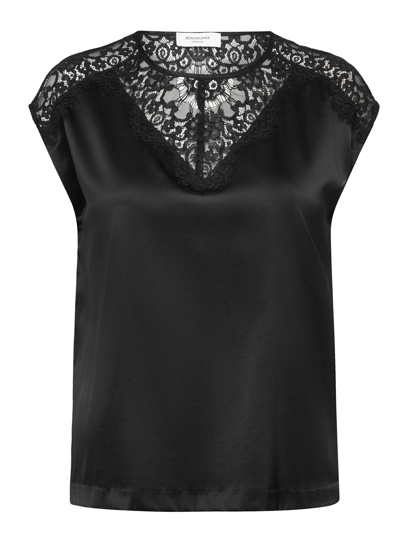 Rosemunde Rwjade Silk Sl Lace Top, 44, Black, Bluser > Uden Ærmer, Dame