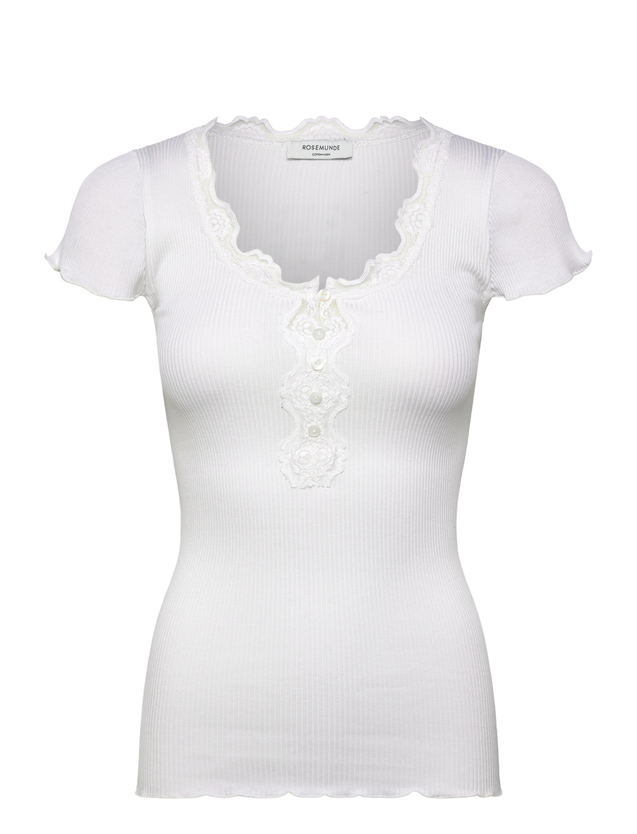 Rosemunde Rwbeatha Silk Capsleeve Button T-Sh, XS, White, T-Shirts & Toppe > Kortærmede, Dame