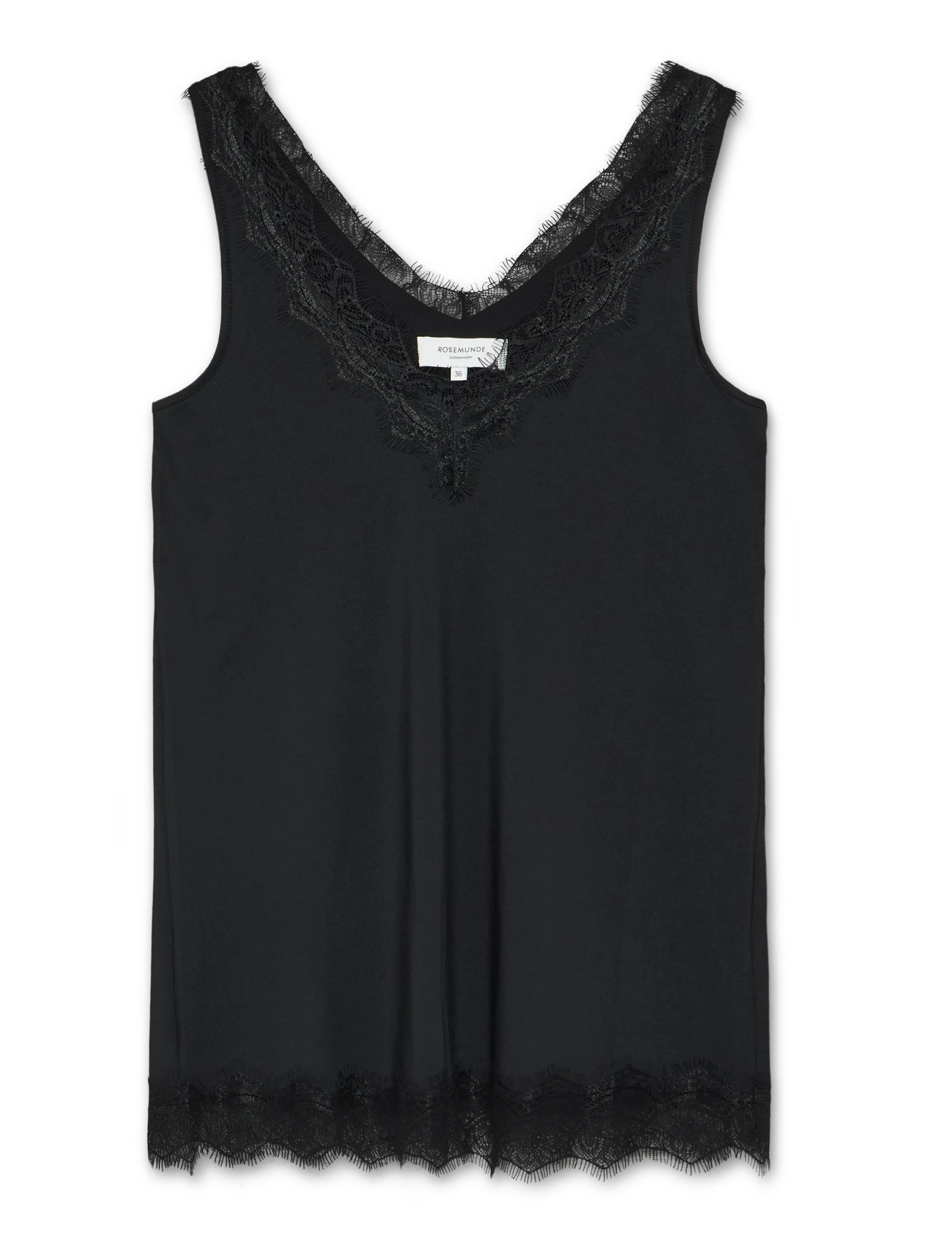 Rosemunde Rwbillie Sl Lace V-Neck Top, 36, Black, T-Shirts & Toppe > Uden Ærmer, Dame