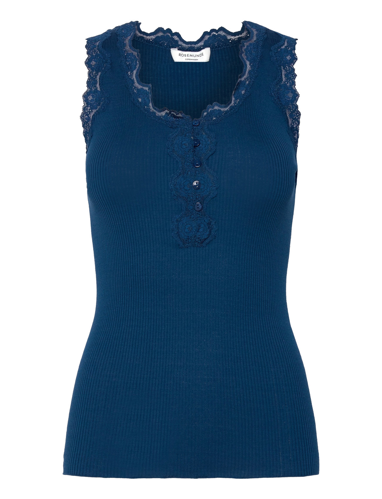 Silk Top W/ Button & Lace Blue Rosemunde