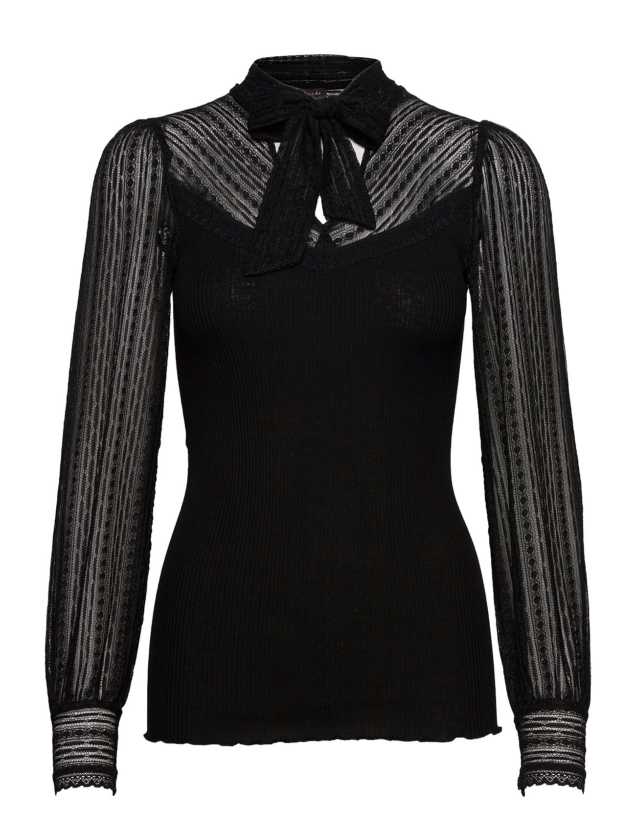 Rosemunde Silk T-Shirt Ls W/Lace & Bow Black Rosemunde