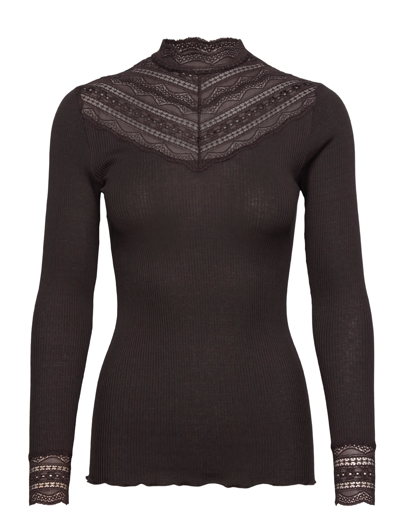 Rosemunde Silk T-Shirt W/ Lace, XS, Brown, T-Shirts & Toppe > Langærmede, Dame