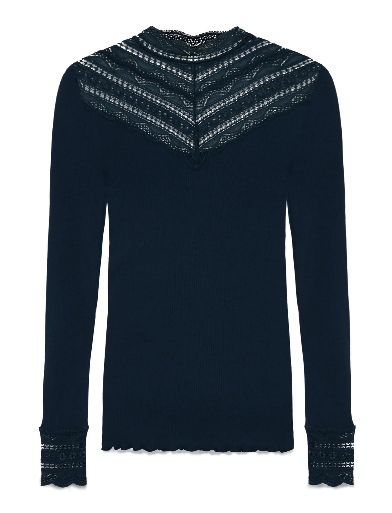 Rosemunde Silk T-Shirt W/ Lace, L, Blue, T-Shirts & Toppe > Langærmede, Dame