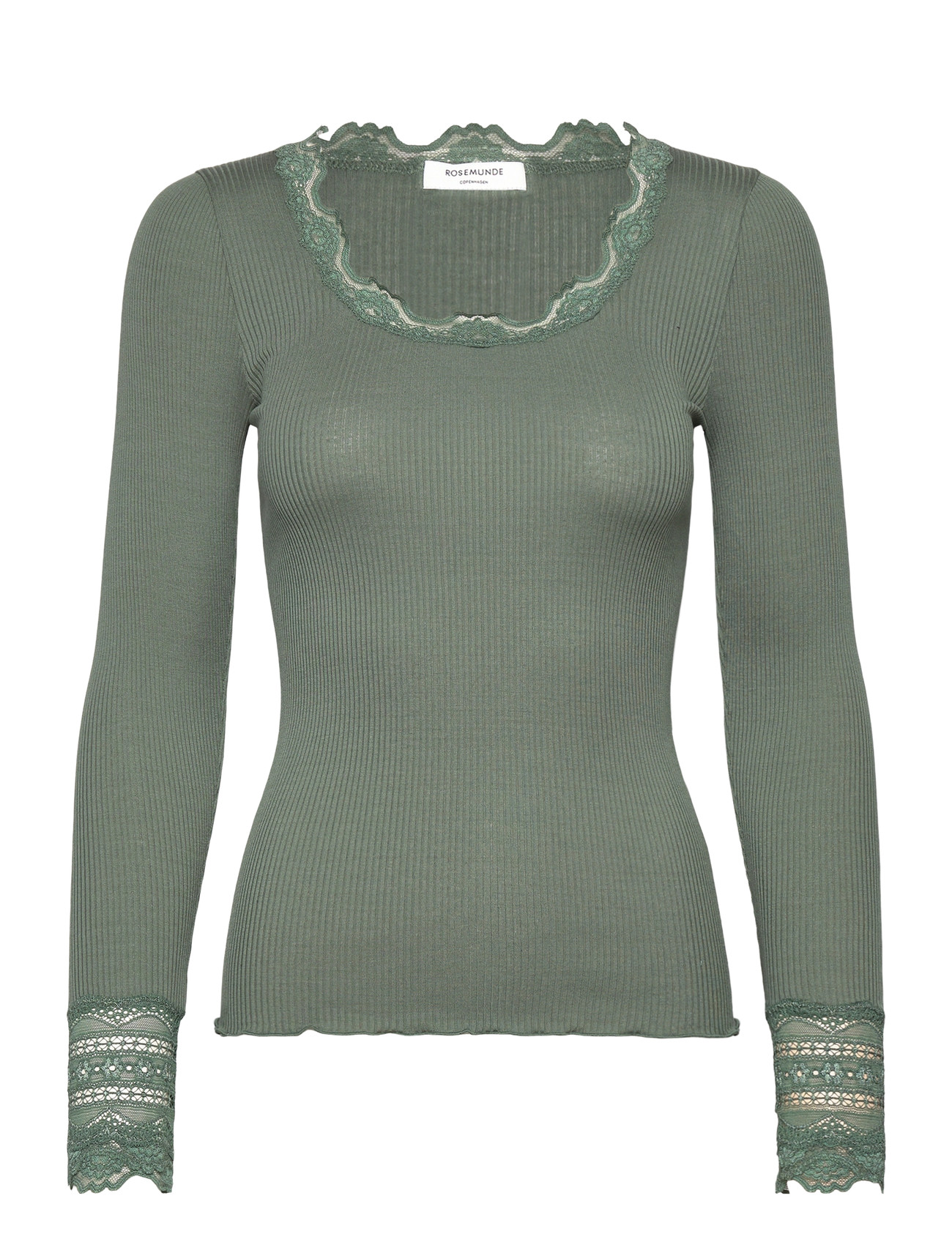 Rosemunde Silk T-Shirt W/ Lace, L, Green, T-Shirts & Toppe > Langærmede, Dame