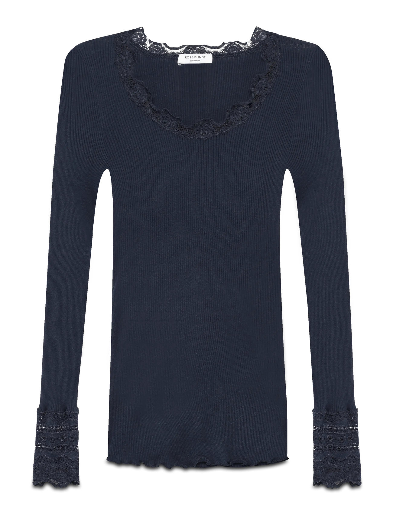 Rosemunde Silk T-Shirt W/ Lace, XS, Black, T-Shirts & Toppe > Langærmede, Dame