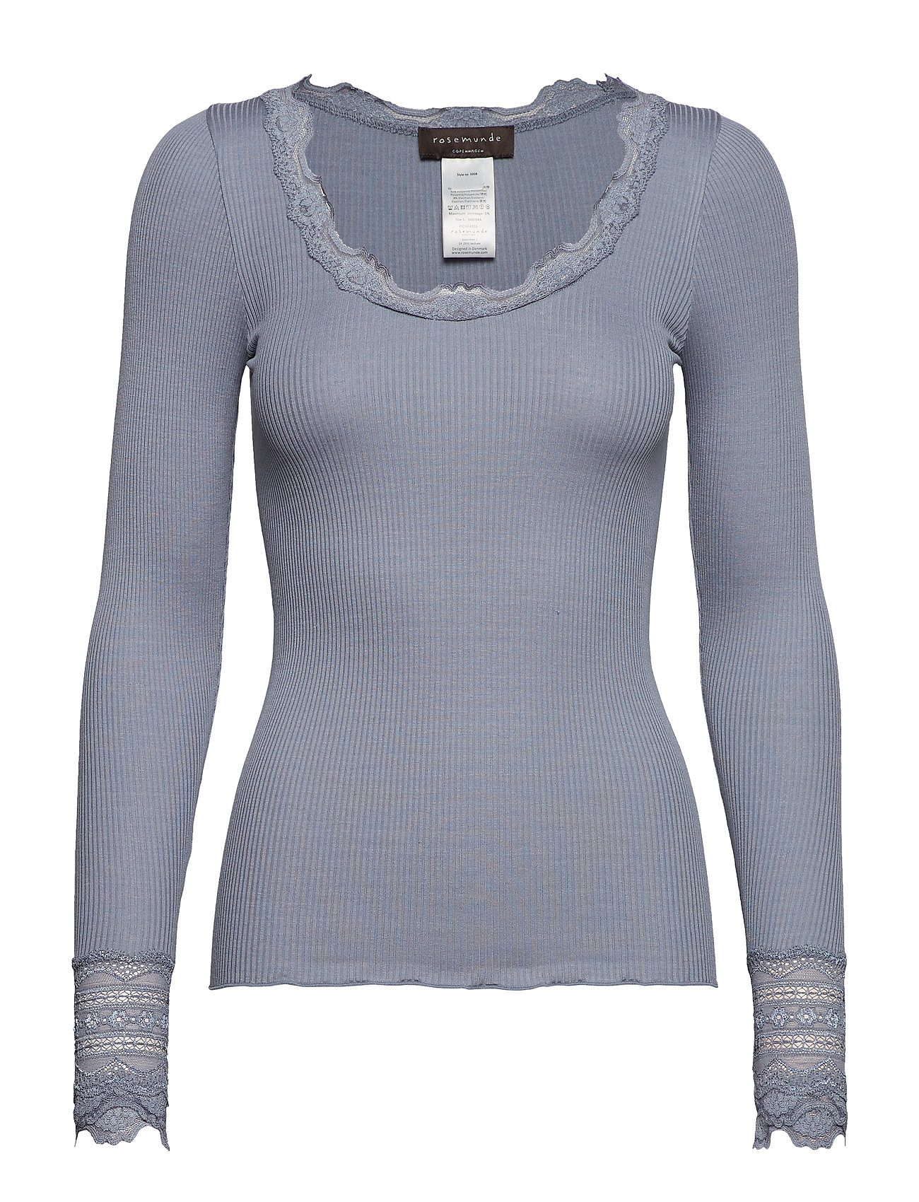 Silk T-Shirt Regular Ls W/Wide Lace T-shirts & Tops Long-sleeved Sininen Rosemunde