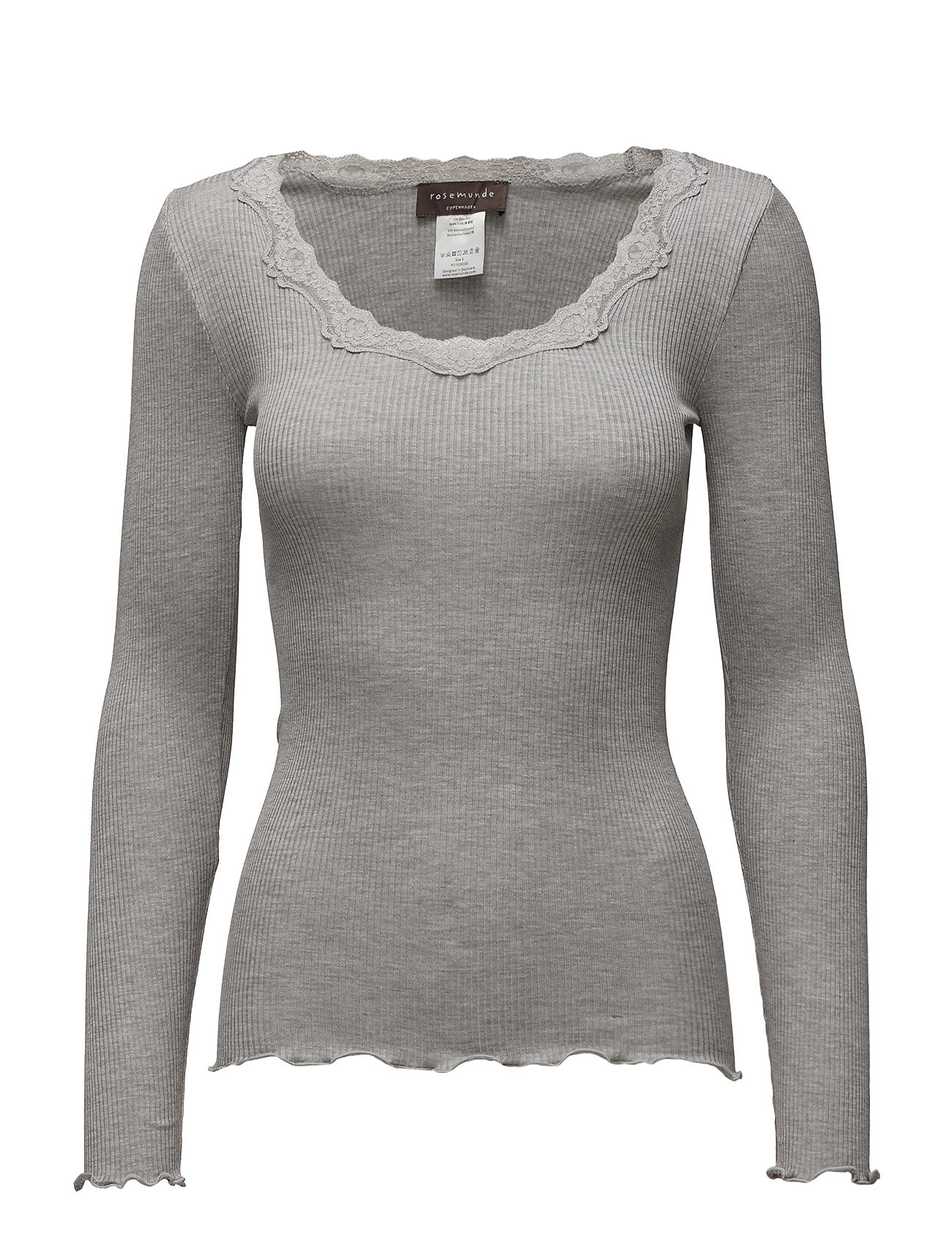 Rwbabette Ls U-Neck Lace T-Shirt Grey Rosemunde