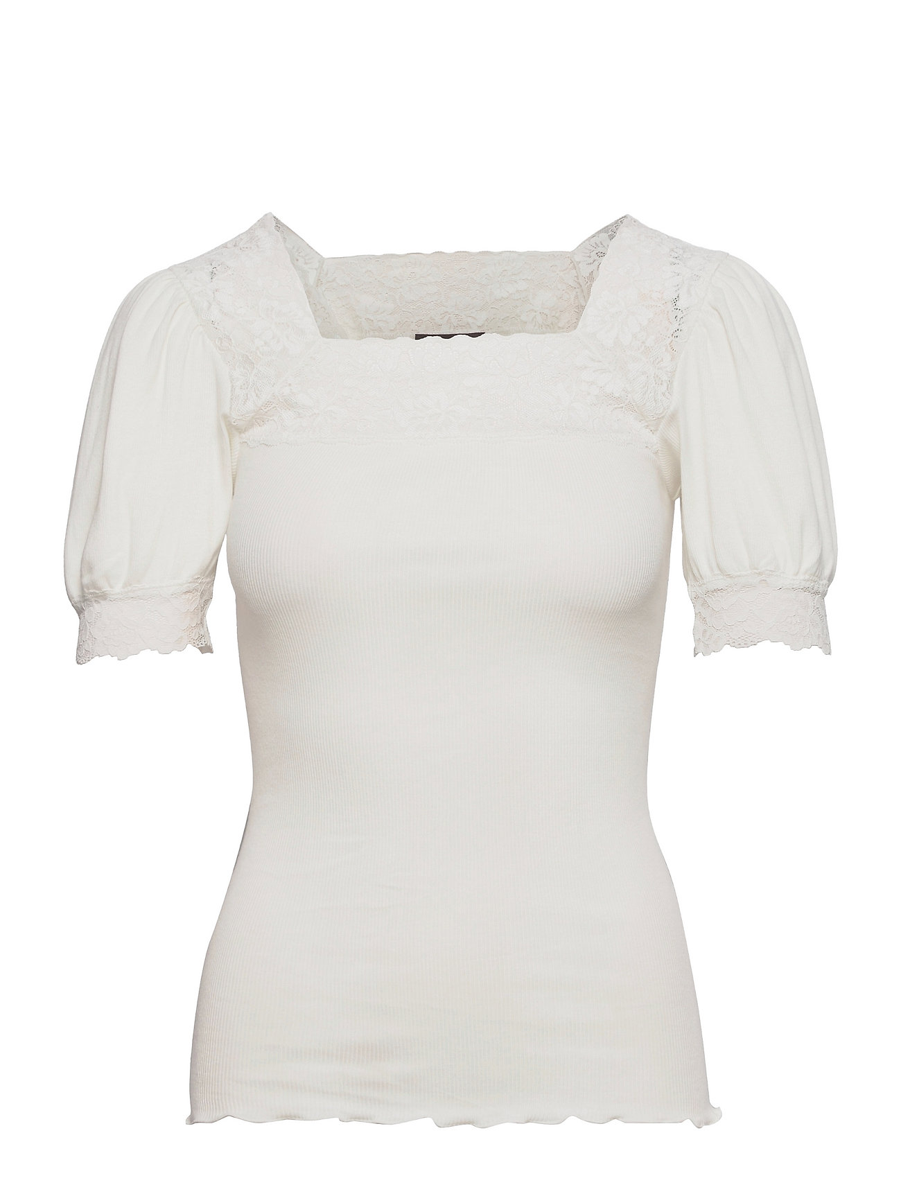 Organic T-Shirt Ss W/Lace T-shirts & Tops Short-sleeved Valkoinen Rosemunde