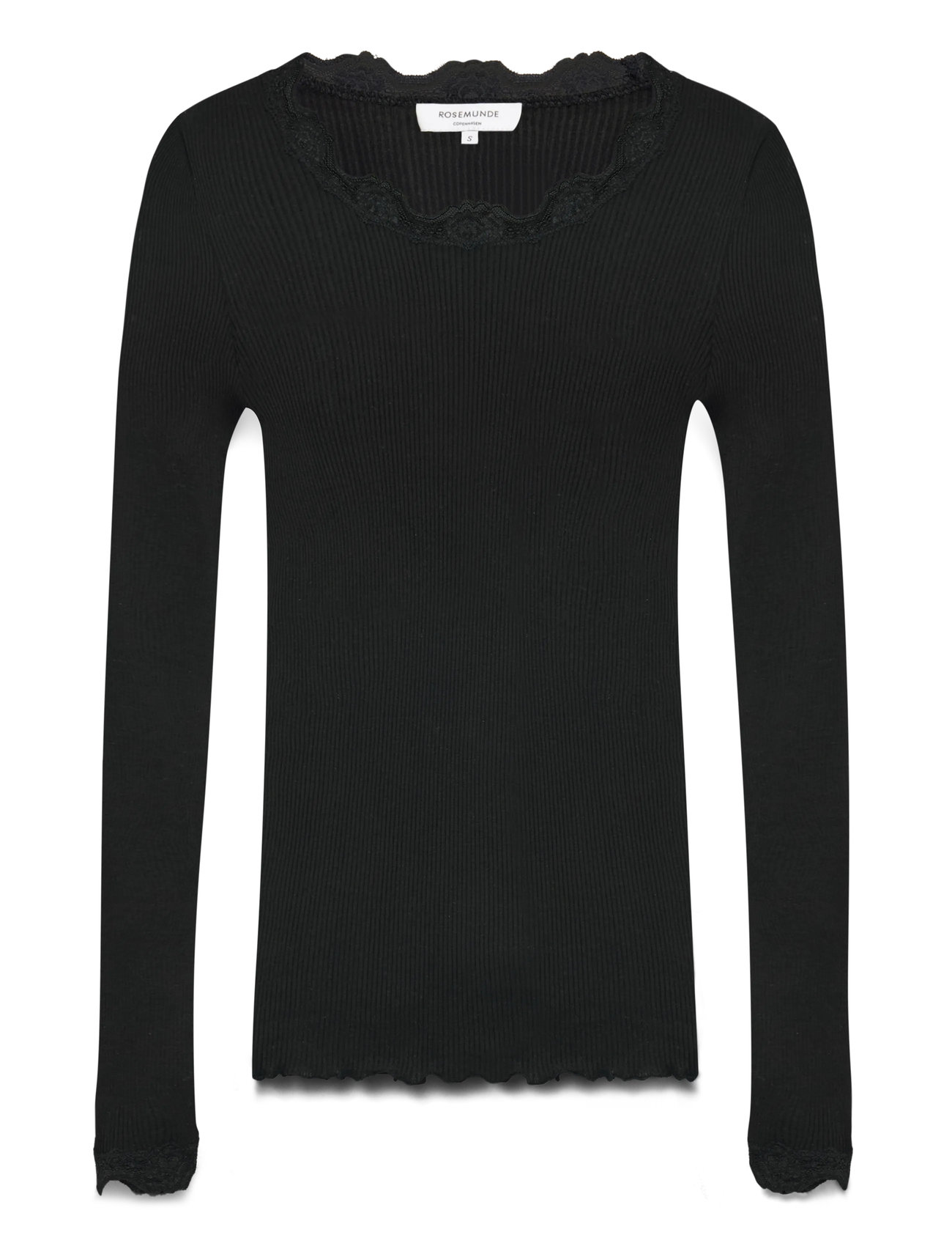 Rosemunde Silk T-Shirt W/ Lace, XS, Black, T-Shirts & Toppe > Langærmede, Dame