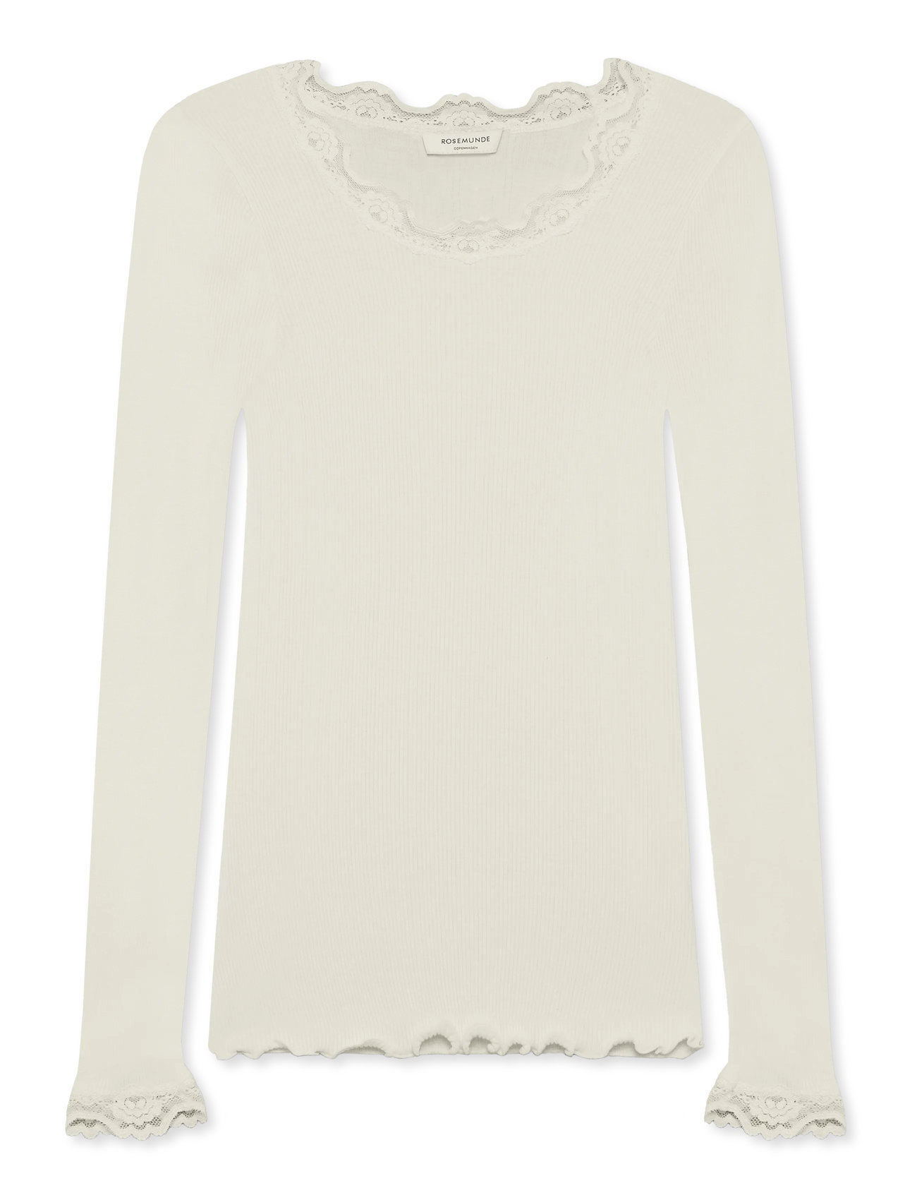 Rosemunde Silk T-Shirt W/ Lace, M, White, T-Shirts & Toppe > Langærmede, Dame