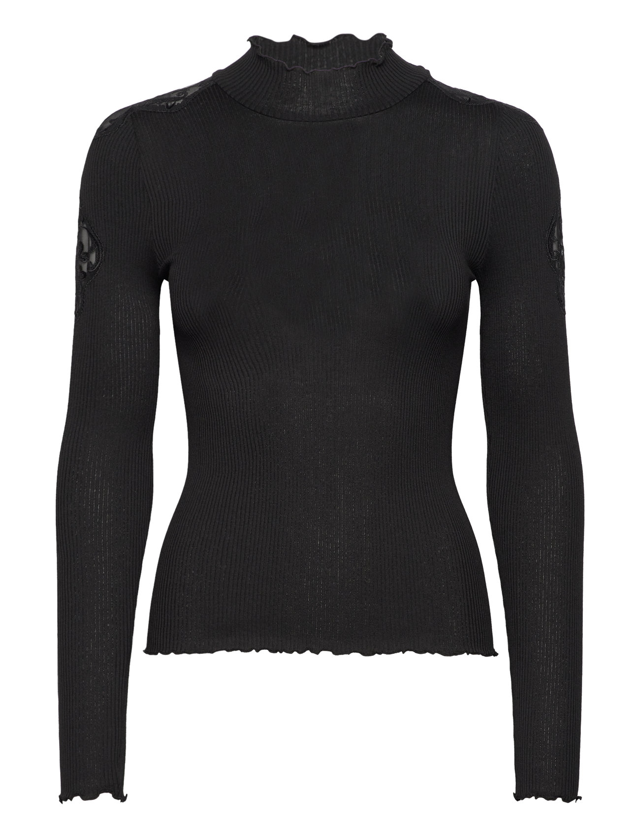 Beatha Silk T-Shirt W/ Lace Black Rosemunde