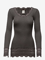 Silk t-shirt w/ lace - DARK GREY MELANGE