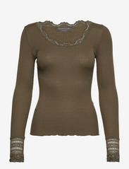 Silk t-shirt w/ lace - OLIVE NIGHT