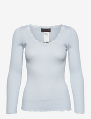 Silk t-shirt w/ lace - HEATHER SKY