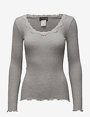 Silk t-shirt w/ lace - LIGHT GREY MELANGE