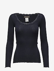 Silk t-shirt w/ lace - NAVY