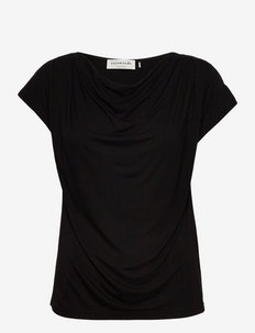 Linnen t-shirt - short-sleeved blouses - black