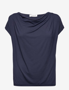 Linnen t-shirt - blūzes ar īsām piedurknēm - navy