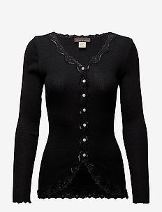 Silk cardigan w/ lace - cardigans - black
