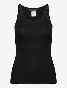 Silk top w/ elastic - sleeveless tops - black