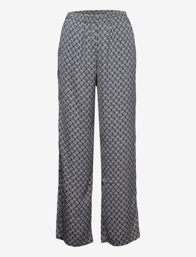 Recycled polyester trousers - sirge säärega püksid - dark blue graphic print